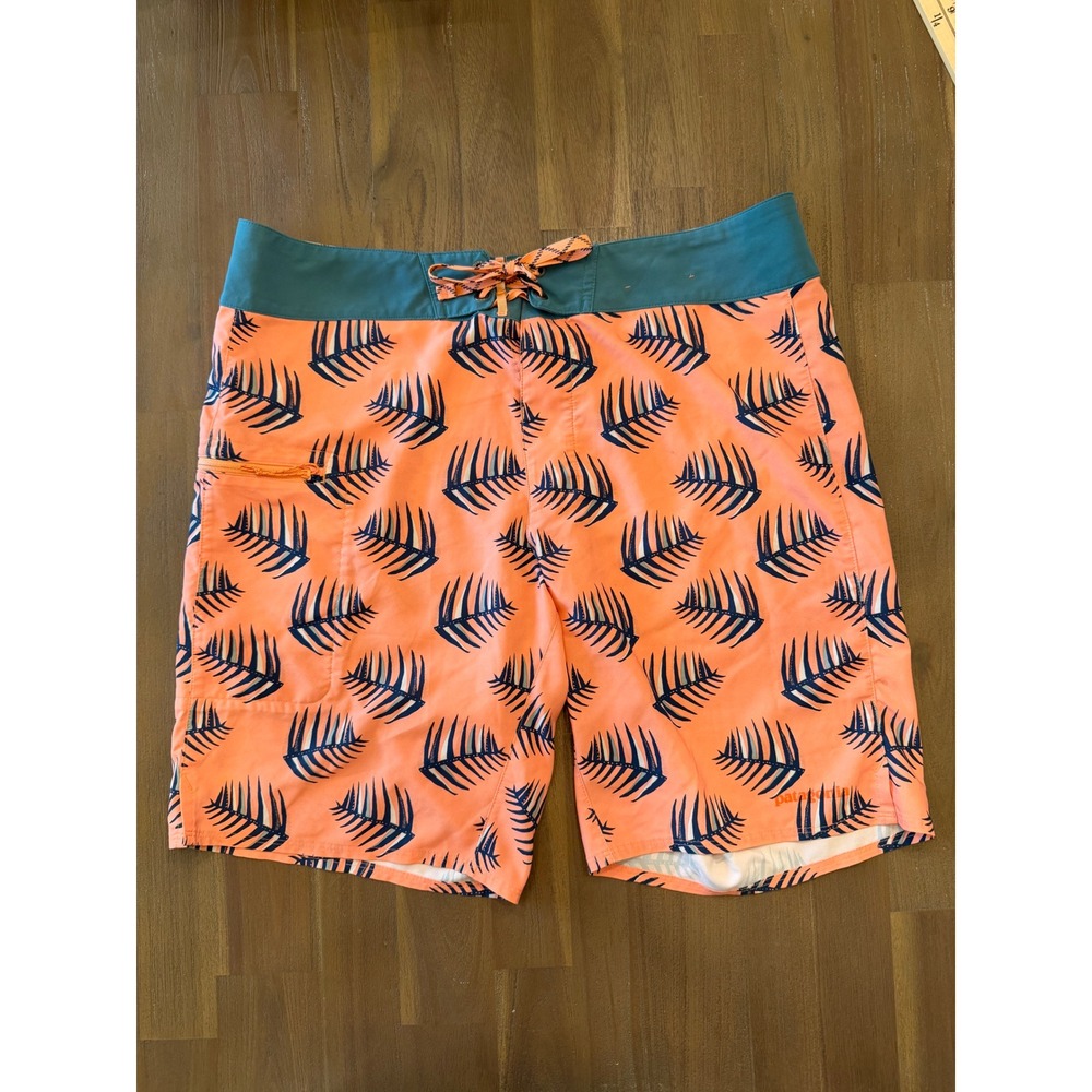 Patagonia Mens Board Shorts 33 Orange Blue Palm Leaf Print Swim Trunks